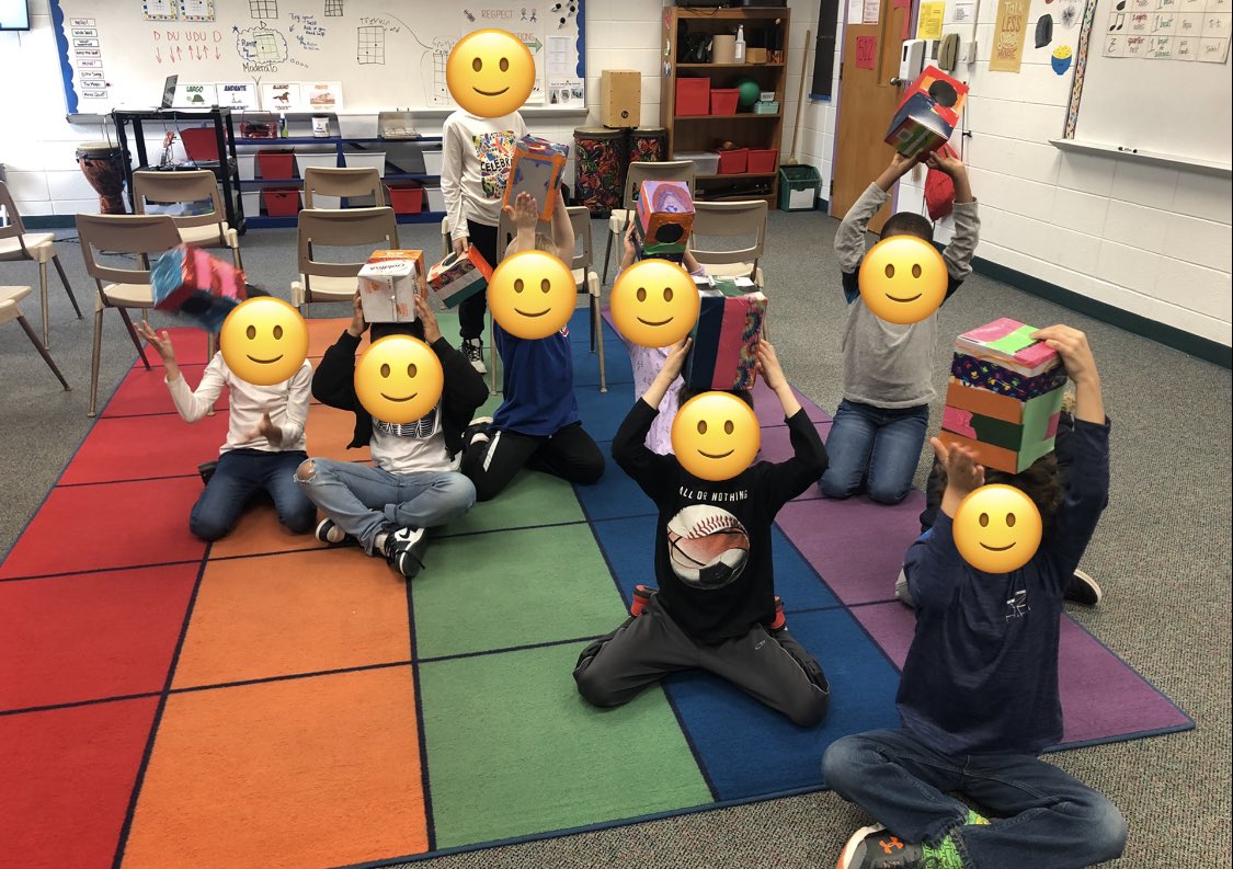 MusicAtPowell's tweet photo. Recycling goldfish boxes into cajons. The kids in my 2/3 elective had a blast! #@PowellesPLAY @PowellPrincipal @PowellPTA https://t.co/NvqMlt5uoA
