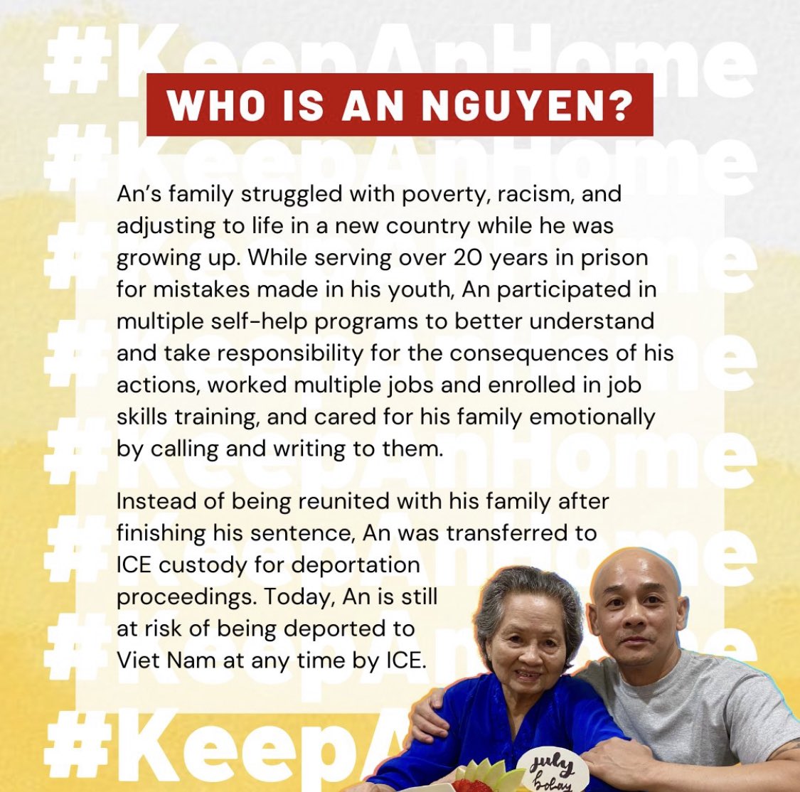 OCJusticeFund's tweet photo. An Nguyen and his sister Vivian called on OC elected officials to #StopICEtransfers &amp; pass the #VISIONact. An filed a claim against ICE for violating his human rights. Refugees and immigrants face inhumane treatment by ICE in detention. @GavinNewsom #KeepAnHome #pardonAn https://t.co/I0ENvKkOip