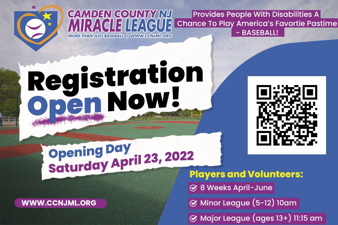ccnjml's tweet photo. Registration is now open for our spring 2022 season! Opening Day is April 23rd! Visit our website to register as a player or volunteer. The link is in our bio https://t.co/GbsWOG65Gs