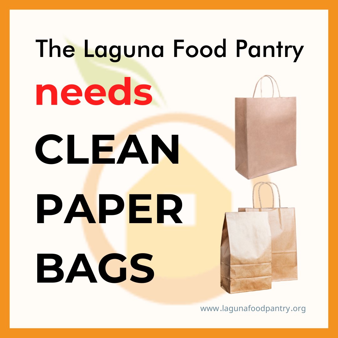 LagunaPantry's tweet photo. LFP needs your help! We pack all the produce for groceries in bags, &amp; Laguna Beach's going plastic-free. Please consider donating any clean paper bags. You can drop them off at LFP Mon - Fri between 8 - 10:30 am. Please share this with anyone who might have extra bags. Thank you! https://t.co/GHtXWXqb8v