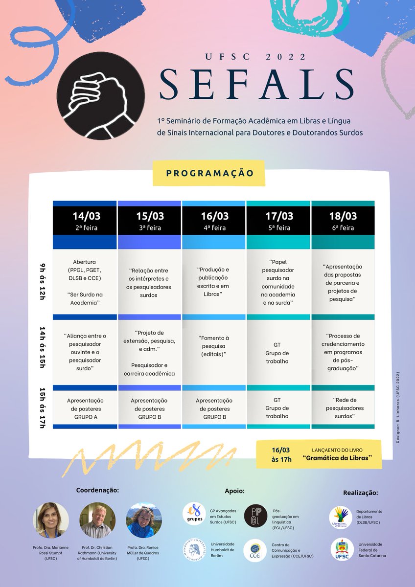 Estamos nos preparativos finais para a semana intensa de trocas no diálogo entre pesquisadores/as Surdos/as de todo Brasil 
#surdos #surdas #pesuisadores #libras #signlanguage #deaf #academics #ufsc