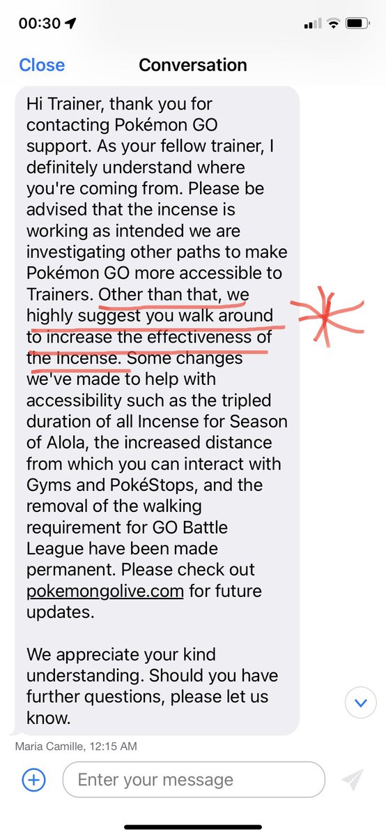 BaddyTwoShoes's tweet image. I contacted #Niantic about the reduced spawns with incense, explaining that Im a disabled player who is mostly house bound. I’m absolutely disgusted, insulted and hurt by the response. Pls RT. They really don’t listen or care about the community #HearUsNiantic #PokemonGO