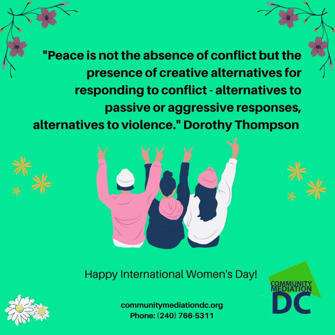 Happy International Women's Day!

At CMDC we view Community Mediation as one of those creative alternatives for responding to conflict. Give our no cost mediation services a try!