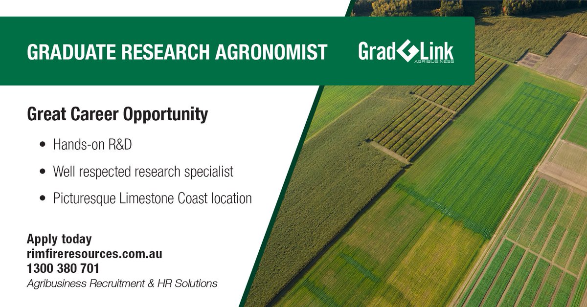 gradlinkAU's tweet photo. Join the research team & gain experience & knowledge across a broad range of technical agronomy with an industry leading independent research provider.
Apply today: https://t.co/5J7kSon182
#graduate #agronomy #agronomist #agriculture #agjobs #hiring #rimfireresources #gradlink https://t.co/76P1xvEZNc