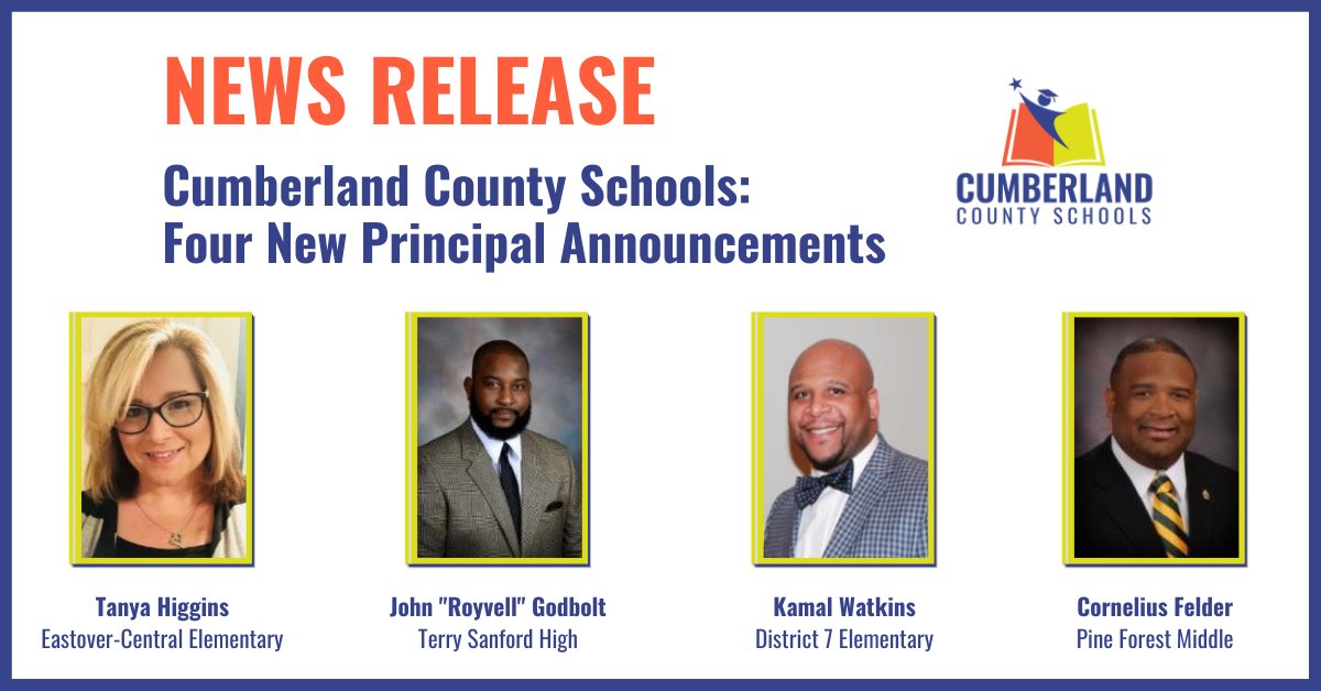 CumberlandCoSch's tweet photo. NEWS RELEASE: Cumberland County Board of Education Announces 4 New Principal Assignments. Learn more about these premier administrators at: https://t.co/rAtGXHE9rK. https://t.co/QxlrfzGPxT