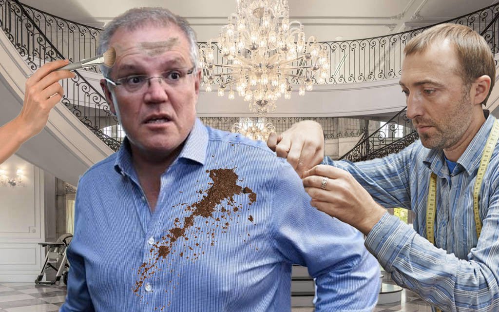 BetootaAdvocate's tweet photo. Scotty From Marketing’s Staff Prepare His Pre-Muddied Disaster Costume Ahead Of Lismore Visit: https://t.co/42VNjsORR9 https://t.co/1h0WqMtYBs
