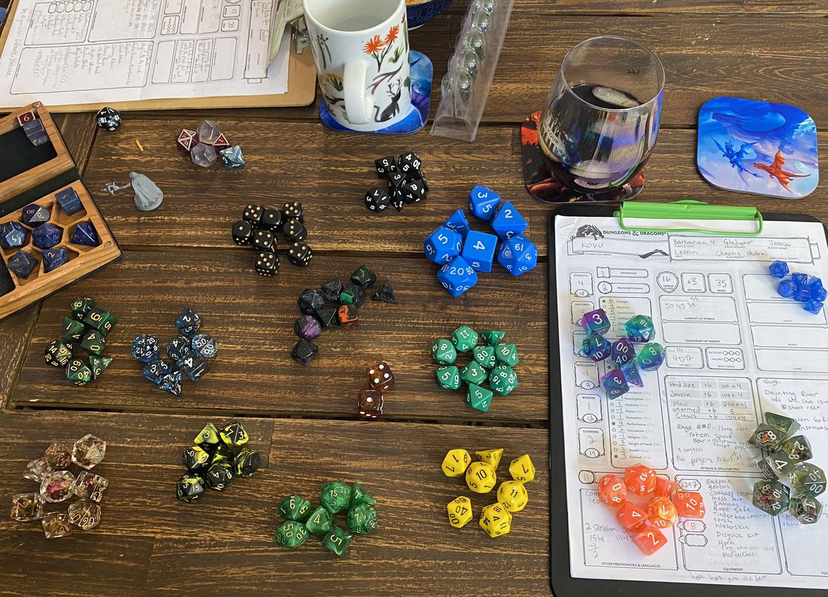 TavernSquad's tweet photo. Had to bust out all the dice for game day 😂 which one would you pick? #dice #minidice #giantdice #dndpodcast #dungeonsanddragons #rpgpodcast #gameday https://t.co/mlg2K58qrc