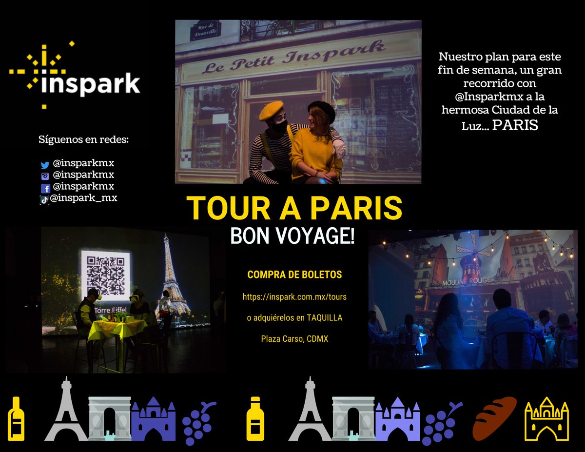 insparkmx's tweet photo. ¿Ya tienes plan para este fin de semana? ¿Qué tal un recorrido por la ciudad de Paris? @insparkmx lo hace posible, ven con nosotros a @plazacarso y no te lo pierdas! Compra de Boletos: https://t.co/sIKbhMvSge o boletos disponibles en taquilla #FelizFinDeSemana https://t.co/cdUjqbiQwA