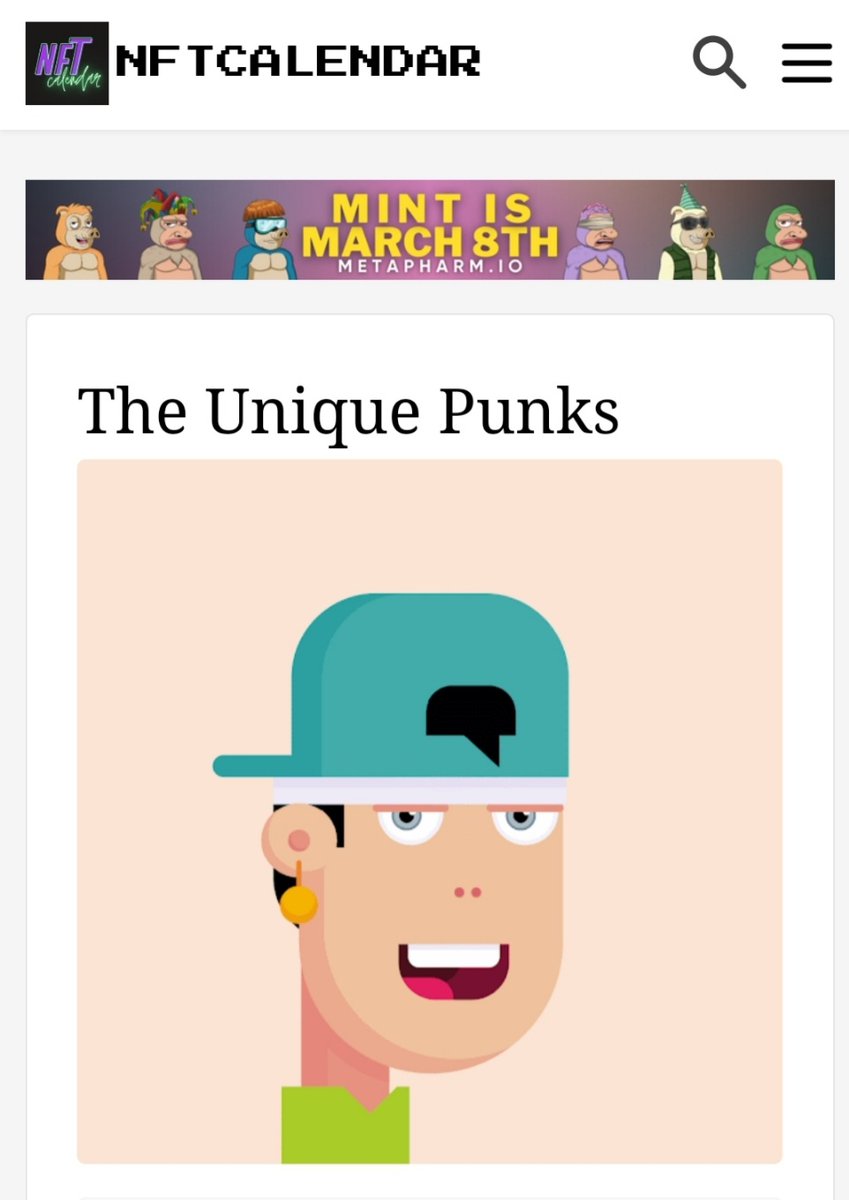 TheUniquePunks's tweet photo. Hello fam! 👀
We are listed on @nftcalendar 🔥

🔗 https://t.co/qa2pzfaSac

#NFTs #NFT #TheUniquePunks https://t.co/fUrGouweua