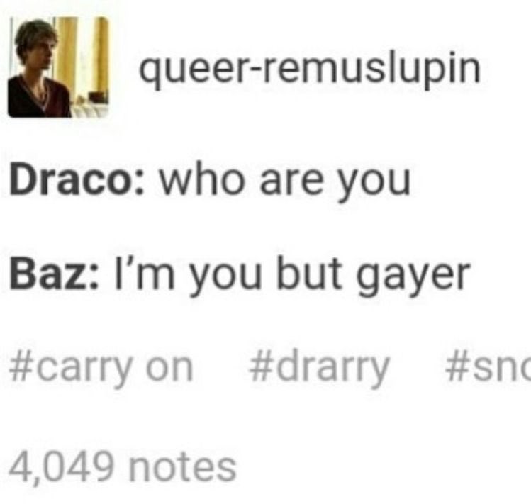 colfer_james's tweet photo. This shit is soo true Carry On is gay Harry Potter #Harrypotter #gay #LGBT #CarryOn #Simonsnow #Baz #Snowbaz #Drarry #DracoMalfoy https://t.co/jJIUuOJdTy