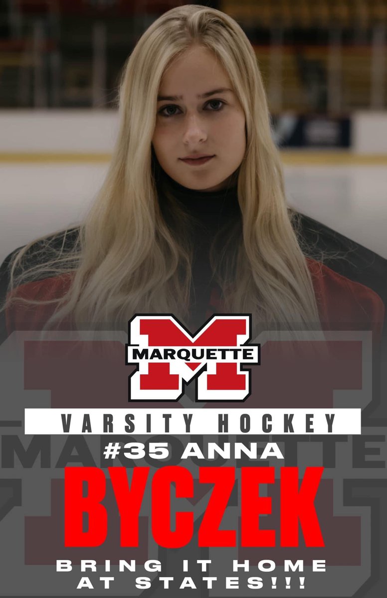 mqthshockey's tweet photo. In honor of International Women’s Day, our very own trail blazer and first ever female varsity goaltender at Marquette Senior High School, Anna Byczek. https://t.co/aIMr5EEloO