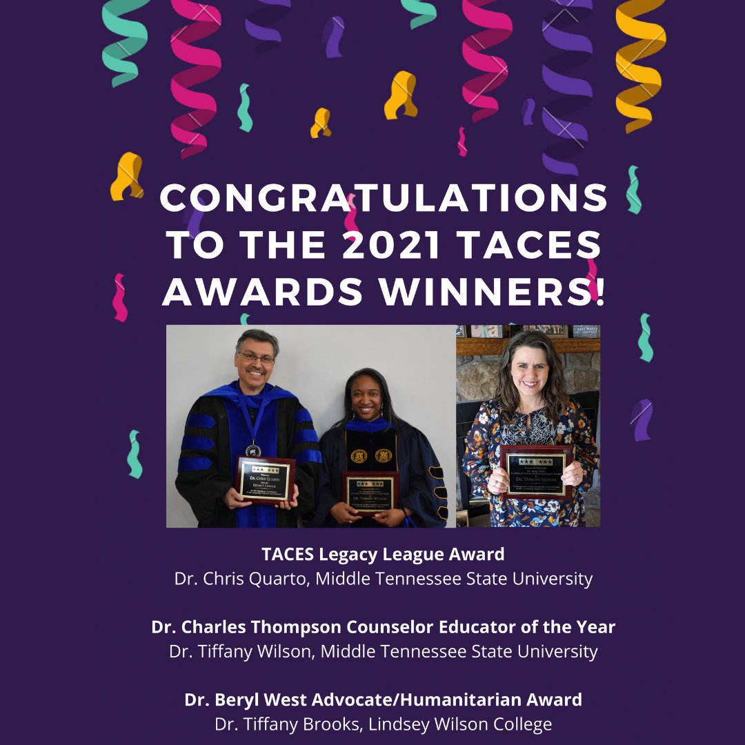 On behalf of the TACES Division, please join me in congratulating their 2021 Award Winners!  We are very thankful to their time, talent, and dedication to this field.