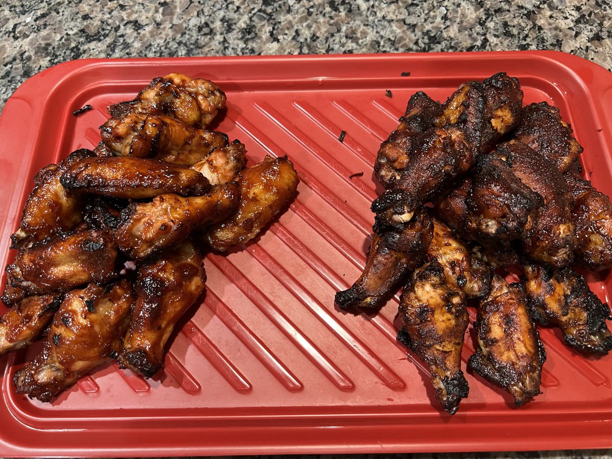 Husker_Nick's tweet photo. One set of wings is Sweet Baby Rays…. The other is Ghost Pepper…… I may let my kids chose their own adventure….. https://t.co/ppMqqPWodj