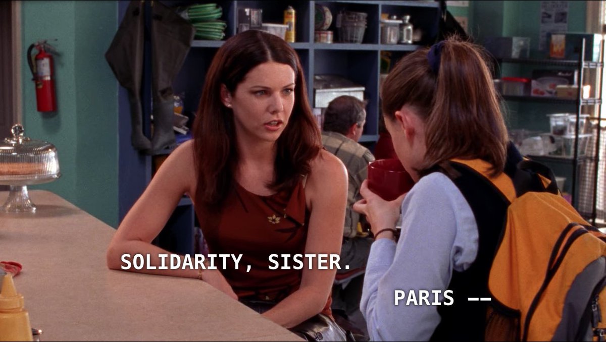 GilmoreHour's tweet photo. Solidarity, sister. #GilrmoreGirls #GilmoreHour #InternationalWomensDay https://t.co/f8Jm0aZGEz