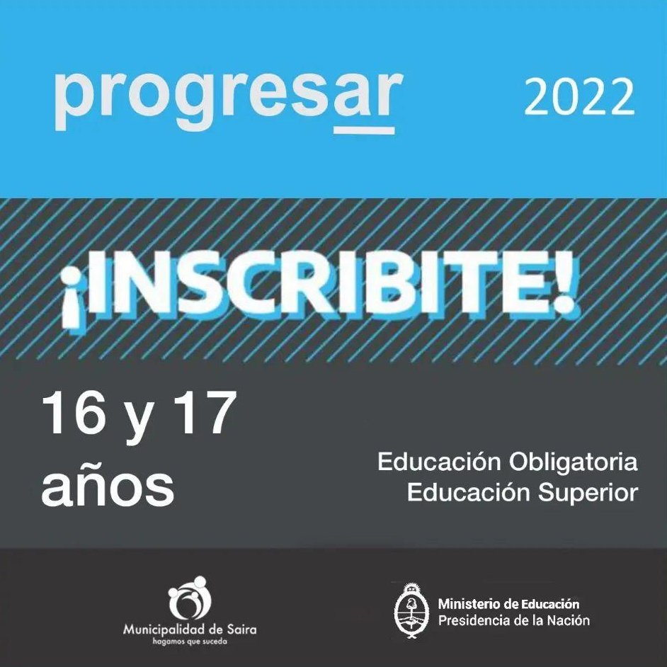 Abiertas las inscripciones para la beca #ProgresAR del Min. de Educación.

Acercarse a completar la planilla en Acción Social de 7 a 12 hs.