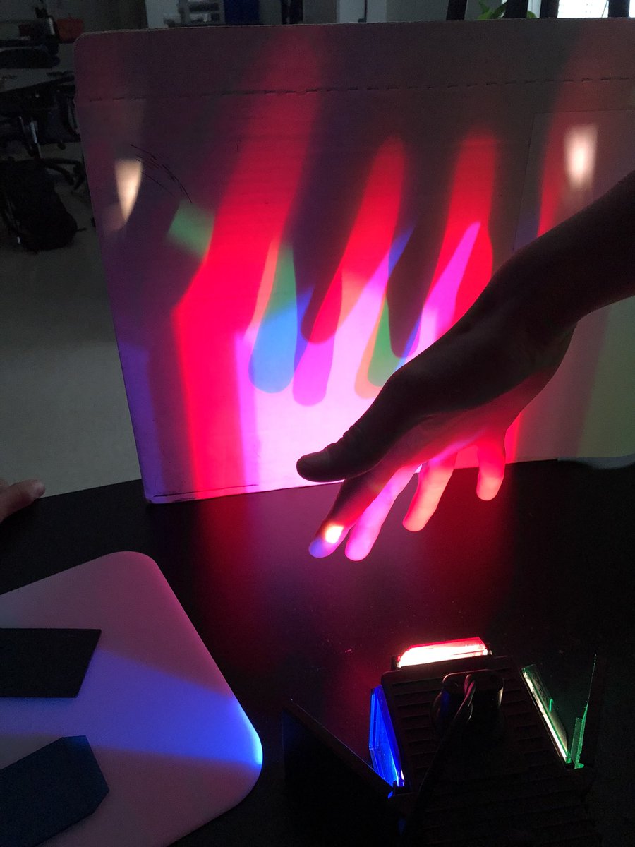 rclarkfhs's tweet photo. Mixing colors of light lab today in physics. Primary colors of light are red, green and blue. https://t.co/f18Hbzs3wM