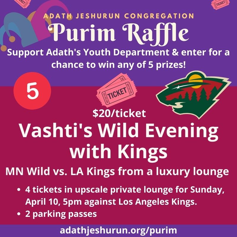 Hurry to enter! Raffle winners will be drawn this Sunday at our Purim Carnival and this prize could be yours! This is just 1 of 5 BIG prizes donated to fundraise for Adath's youth department. See all the prizes here: adathjeshurun.org/purim