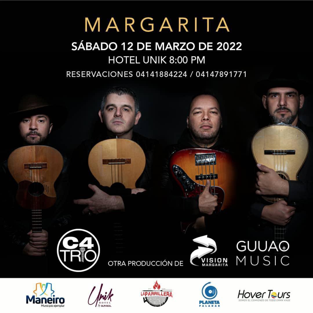 Este sábado 12 de marzo en el Hotel Unik <a href="/c4trio/">C4 TRIO</a> en Concierto <a href="/SunSolHoteles/">SUNSOL Hoteles</a>  de Margarita junto a Simon Ruiz ex Caibo