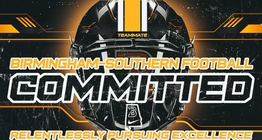 ALL GLORY TO GOD! Proud to say that I am 100% committed to the Birmingham-Southern Football Family! #RPE🖤💛 @BSCFootball @TonyJoeWhite5 @CoachTrue_BSC @Coach_Colucci @BocaRatonFB @Coach_DeFreitas