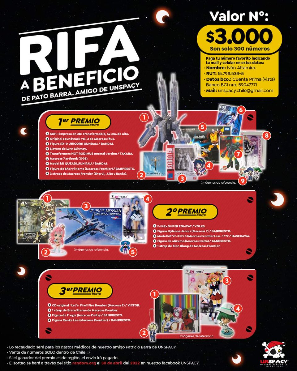 UnSpacyMacrossF's tweet photo. Estimados amigos, estamos realizando una RIFA a beneficio de nuestro amigo Pato Barra de UNSPACY.

Lo recaudado será para los gastos médicos de nuestro amigo.

Agradeceriamos su retweet solidario 😉

Más información en:

https://t.co/KSmZUivza6

Gracias! https://t.co/iN6DBoiBx5