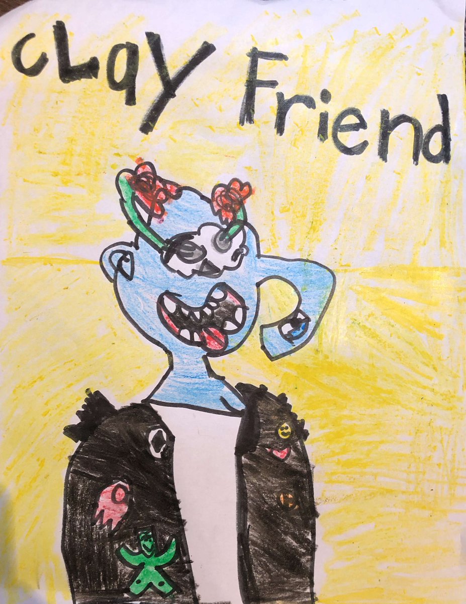HeesMerced's tweet photo. @TrentShy I came home from work to find my 6 yr old son had drawn my @ClayFriendsNFT before he went to 😴 https://t.co/E96mdHwXif
