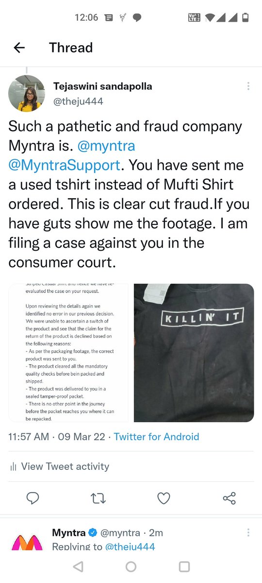 <a href="/shuklavishal280/">@itsshuklasahab</a> <a href="/myntra/">Myntra</a> They will not give refund.  For me also used product came without any tags and barcode. There should be a strict process to ban such sites