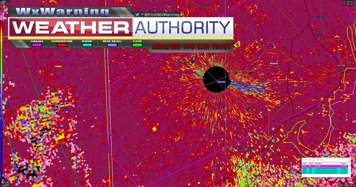 Likely #tornado just touched down SW of Mobile #Alabama given the recent tornado warning issuance and subsequent CC drop. Mobile needs to take their tornado precautions NOW #severewx #severeweather #wx #alwx