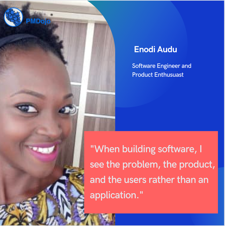 team_pmdojo's tweet photo. Her curiosity for learning raises the bar for everyone on her product team.

"When building software, I see the problem, the product, and the users rather than the application." - Enodi Audu

#productmanagement #womeninproduct #diversityintech #softwaredevelopment #pmdojo https://t.co/6meCPpeQqY