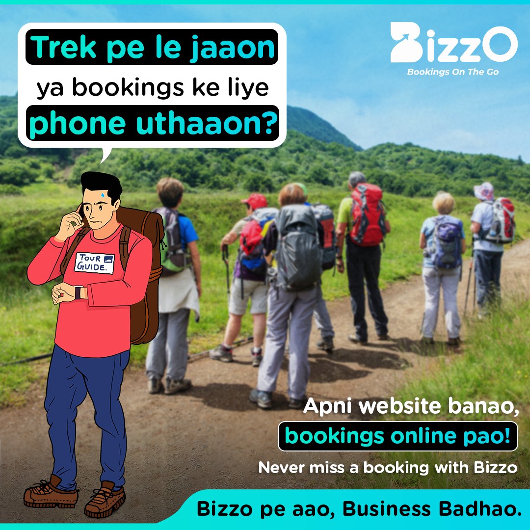 BizzoApp's tweet photo. Apne Business ko le jayen online! Bizzo pe jaakar apni website banaayen, online bookings len kahin se bhi kabhi bhi. 

#Bizzo #bizzoforbusinessnevermissabooking #bizzoapp #trek #phone #booking #trekkingwithbizzo #Onestopsolution #Startyourbusiness #Sightseeing #Experience https://t.co/CIbNc0nZLP