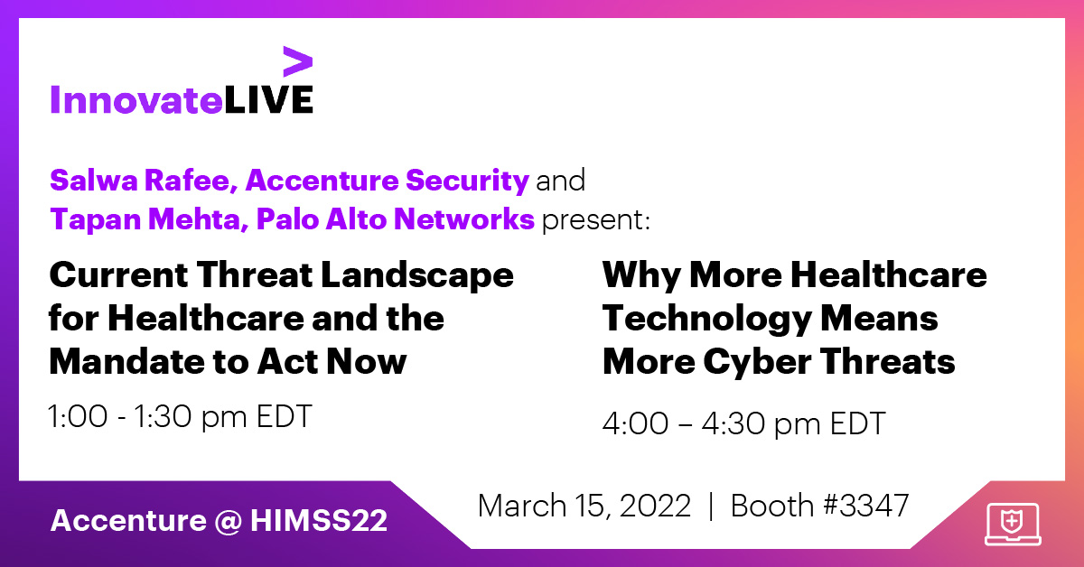 SalRafee's tweet photo. Healthcare is under threat. Hear about our research into cybersecurity trends at two sessions with @PaloAltoNtwks at #HIMSS22.
https://t.co/TWtafoxP9B https://t.co/F8YdOB6ZDK
