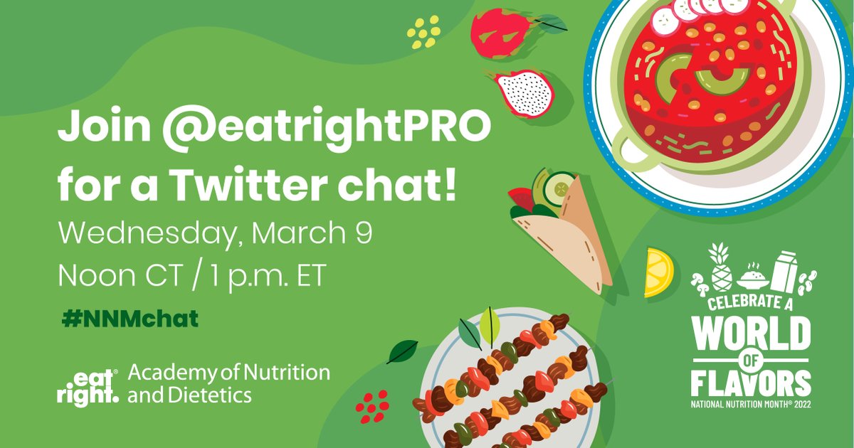 On #RDNday and in celebration of #NationalNutritionMonth, join <a href="/eatrightPRO/">eatrightPRO</a> on March 9 at noon CT for a Twitter chat to discuss nutrition, dietetics and the role of registered dietitian nutritionists and nutrition and dietetics technicians, registered! Use the hashtag #NNMchat.