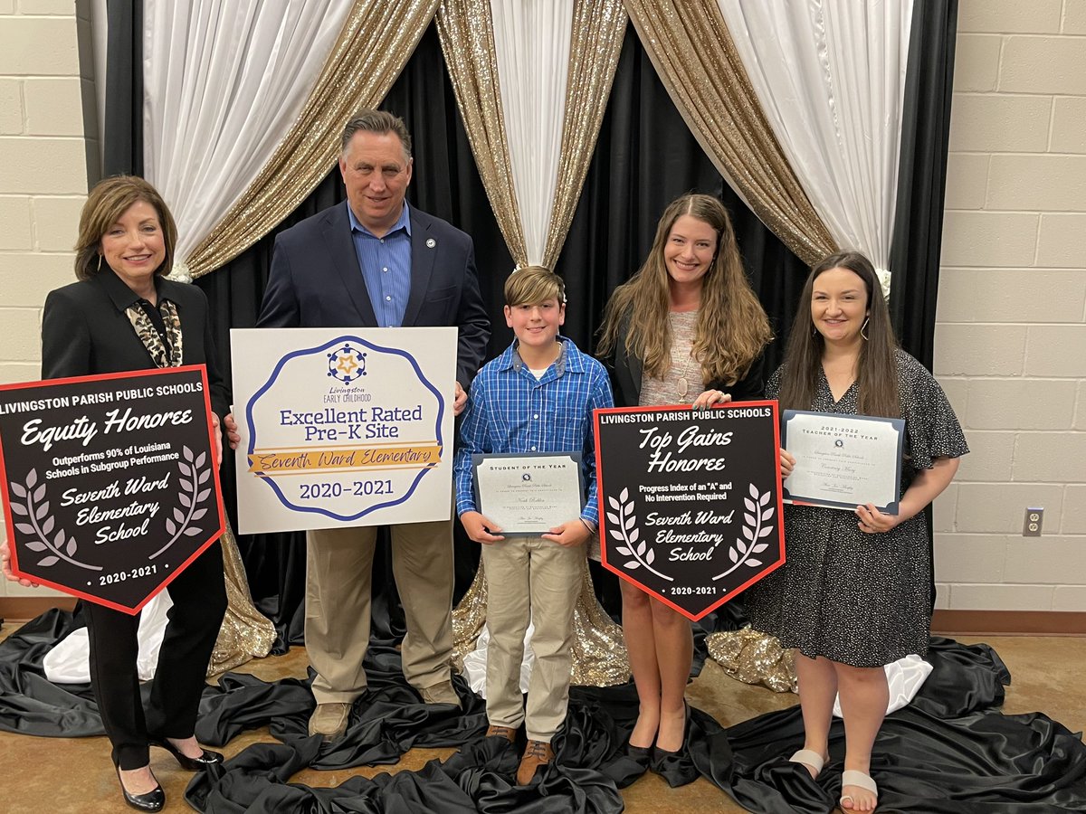 Tonight Mrs. Mury was recognized as Teacher of the Year, and Noah Roblin was recognized as Student of the Year! Seventh Ward Elementary was recognized for having an Excellent Rated Pre-K Site, and for being an Equity and Top Gains Honoree.