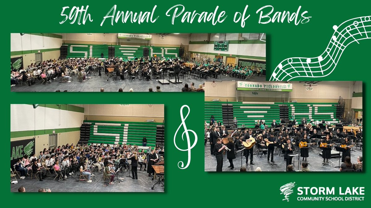 The Storm Lake Music Department proudly presents the 59th Annual Parade of Bands! Congratulations to our students for their outstanding performances tonight and thank you to the community for your support! #AmericasSchool