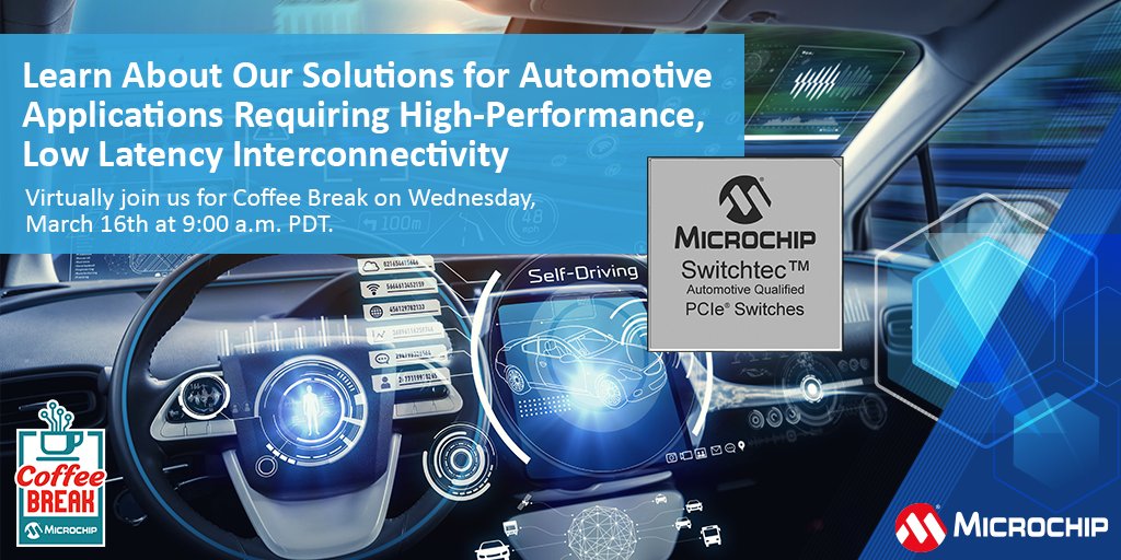 MicrochipTech's tweet image. Learn how the advancements in PCIe® technology are enabling next-generation architectures that require high performance, low latency interconnectivity. Join us for Coffee Break on Wednesday, March 16th at 9:00 a.m. PDT.  mchp.us/3sPlXX6. #PCIeTechnology #interconnectivity