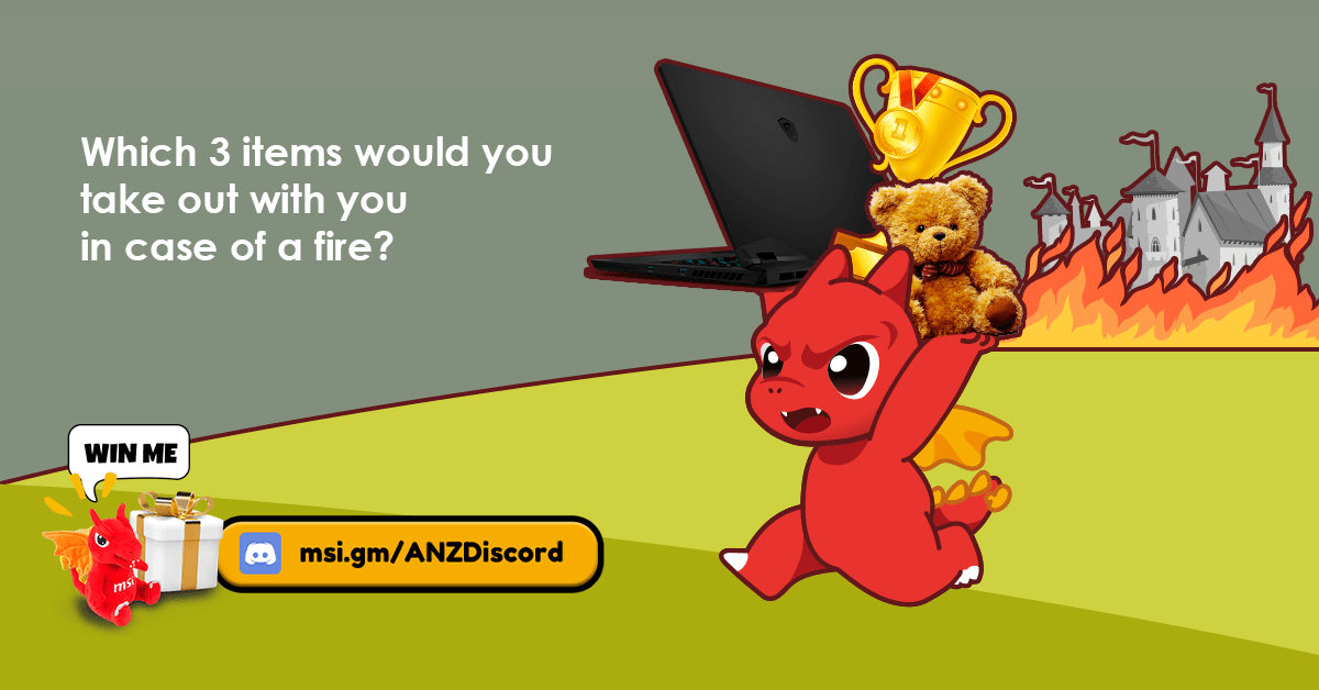 AustraliaMSI's tweet photo. ๐ฅ Quick! Which 3 items do you take with you in case of a fire?
1. Laptop
2. ???
3. ???
Tell us over at our discord server to win a prize: https://t.co/tw4ADWtn8S
#MSI #Gaming #Laptop #MSIMEME #MEME https://t.co/9o5bzhXt3L