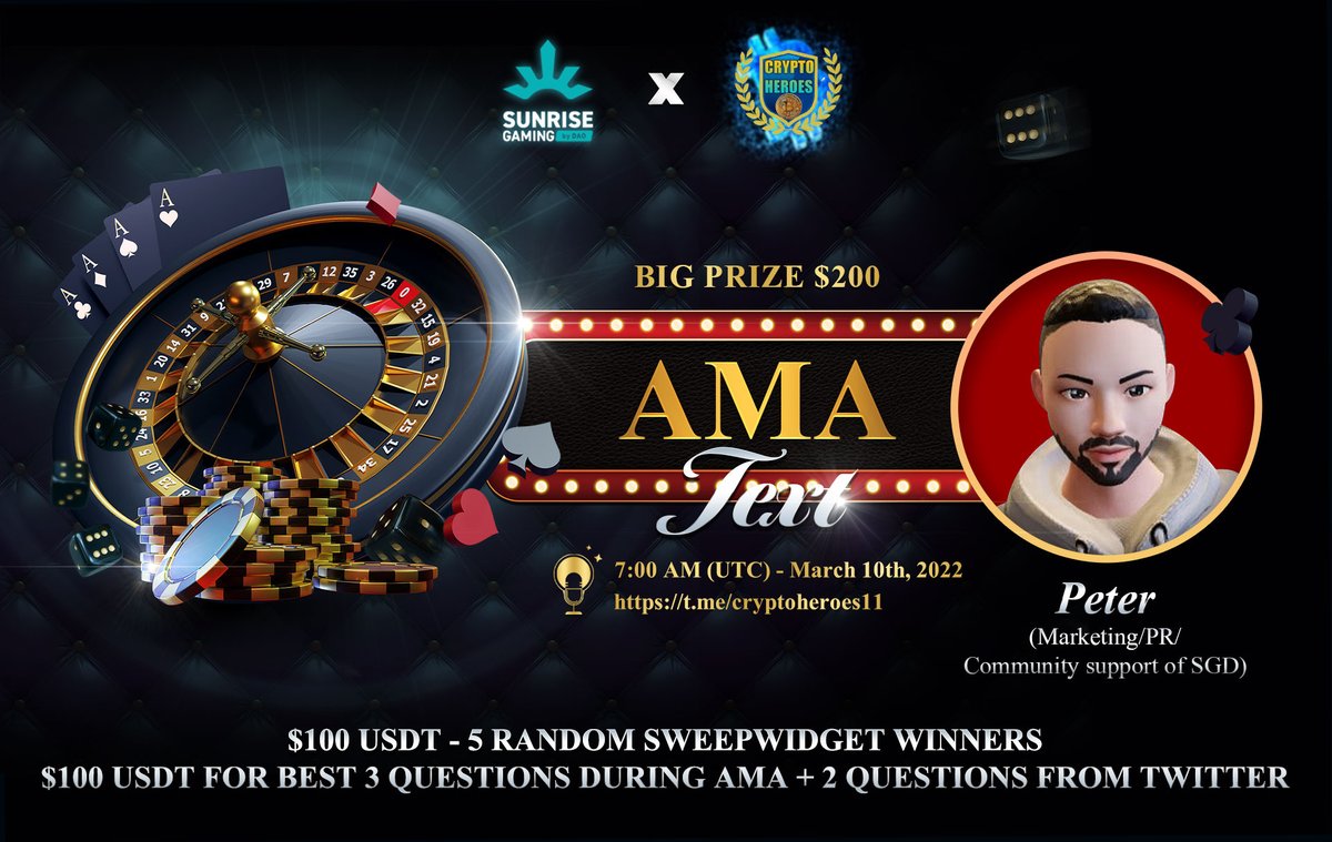 Cryptoheroes11's tweet photo. 📢 We're thrilled to announce our next #Chat_AMA with #SunrisingGaming
on 10 March, 2022
07Am UTC
Reward Pool: $100
📍 VENUE:
https://t.co/kWNdjHWbOk
〽️ Rules:
✅ Follow @Cryptoheroes11 & #SunrisingGaming
✅Like Retweet & Comment Your Questions (3 Questions Max) Tag 3 friends https://t.co/bDd44GBQfD