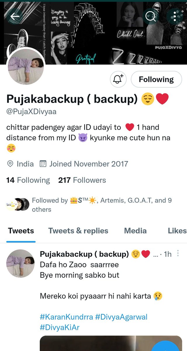 When @PujaXDivyaa doesn't follow from backup 💔

Bye puja 🚶🏻‍♀️