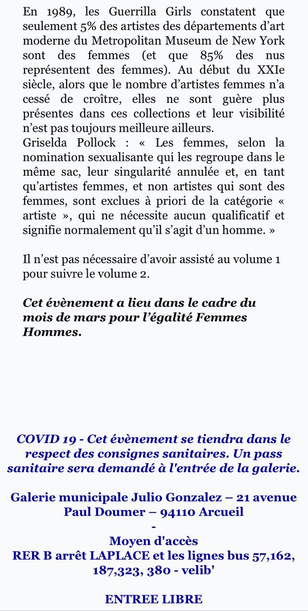 🚨Conférences d'histoire de l'art «Des femmes artistes» 10/03/22 19:15 Galerie municipale Julio Gonzalez <a href="/ArcueilCity/">Arcueil City</a> #Artsplastiques #Baccalauréat #HDA Objets &amp; enjeux de l'histoire des arts : femmes, féminité, féminisme ▶️education.gouv.fr/bo/21/Hebdo26/… <a href="/Ig_EAC_PhGalais/">GALAIS philippe</a> <a href="/fab_oppermann/">Fabien Oppermann</a>