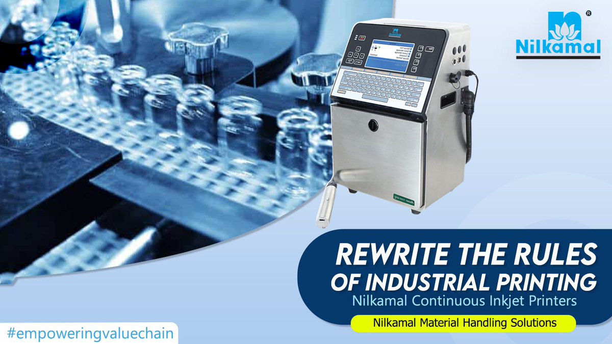 Nilkamal Continuous Inkjet Printers offer high speed, reliable batch code for ideal product identification and traceability. 
With our printers, you get high-quality coding and dedicated support. 

More: - bit.ly/30JdlGd

#ContinuousInkjetPrinter  #EmpoweringValueChain