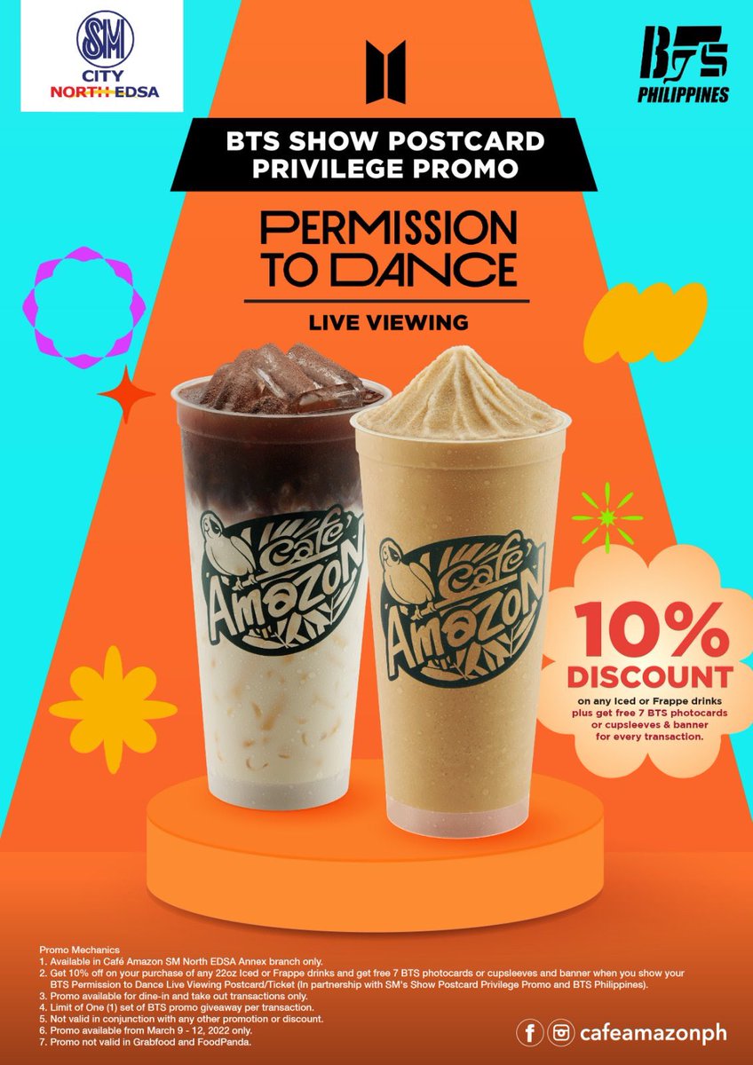 We don't need to worry, let's just keep the right vibe with <a href="/BrightcoastA/">Brightcoast</a> and <a href="/bangtanboysph/">BTS PH ⟭⟬ - BANGTAN BOYS PH</a>! 🎶🥳

✨ As a treat to all ARMYs who are going to PTD Live Viewing, Cafe Amazon offers you 10% discount on selected drinks with BTS freebies! 💜🥤

Read the mechanics below! ❤️