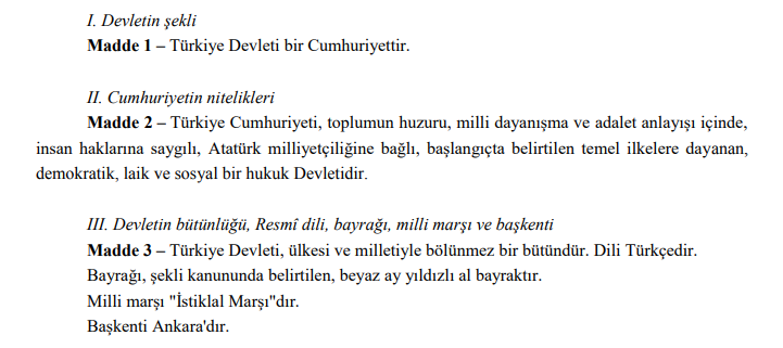 1982 anayasasının ilk 3 maddesi inkılap tarihinden kopyalanmış gibidir