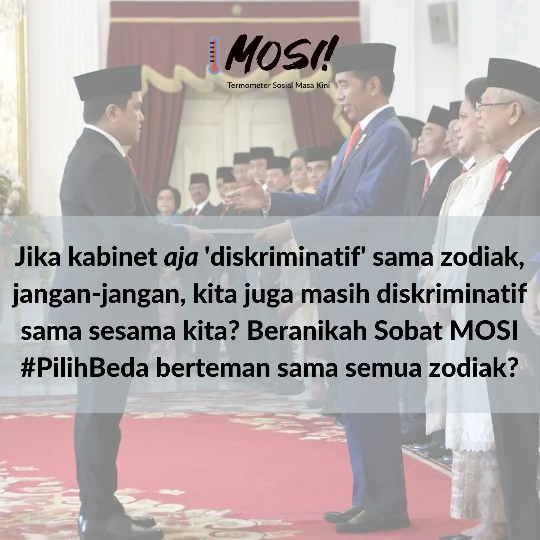 Menjadi bahan refleksi dan aksi bersama, apakah kita diskriminatif dari mulai zodiak, suku, ras dan agama? Heeemmm!! Berani gak temanan sama Gemini meski udah rame dengan #IndonesiaTanpaGemini nih? #mosi #termometersosialmasakini