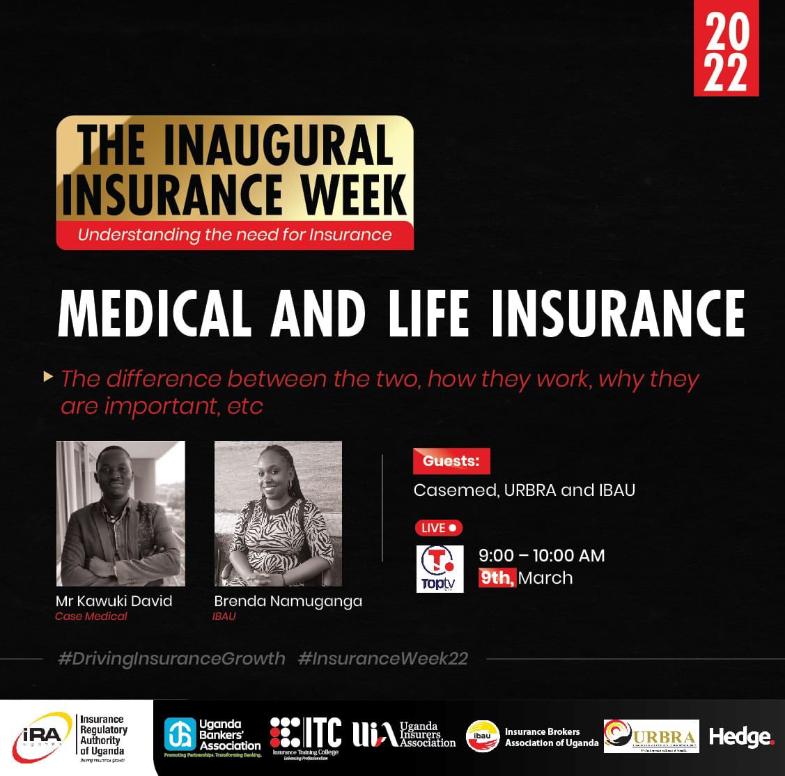 InsurBrokersUg's tweet image. Have you always asked yourself the difference between Medical &amp;amp; Life Insurance? Your chance is now! 
Tune in to Top TV 📺 this very moment as our very own Brenda Namuganga &amp;amp; Mr. Kawuki David from Case Clinic will be sharing on the same!

Don’t miss! 

#InsuranceWeek22