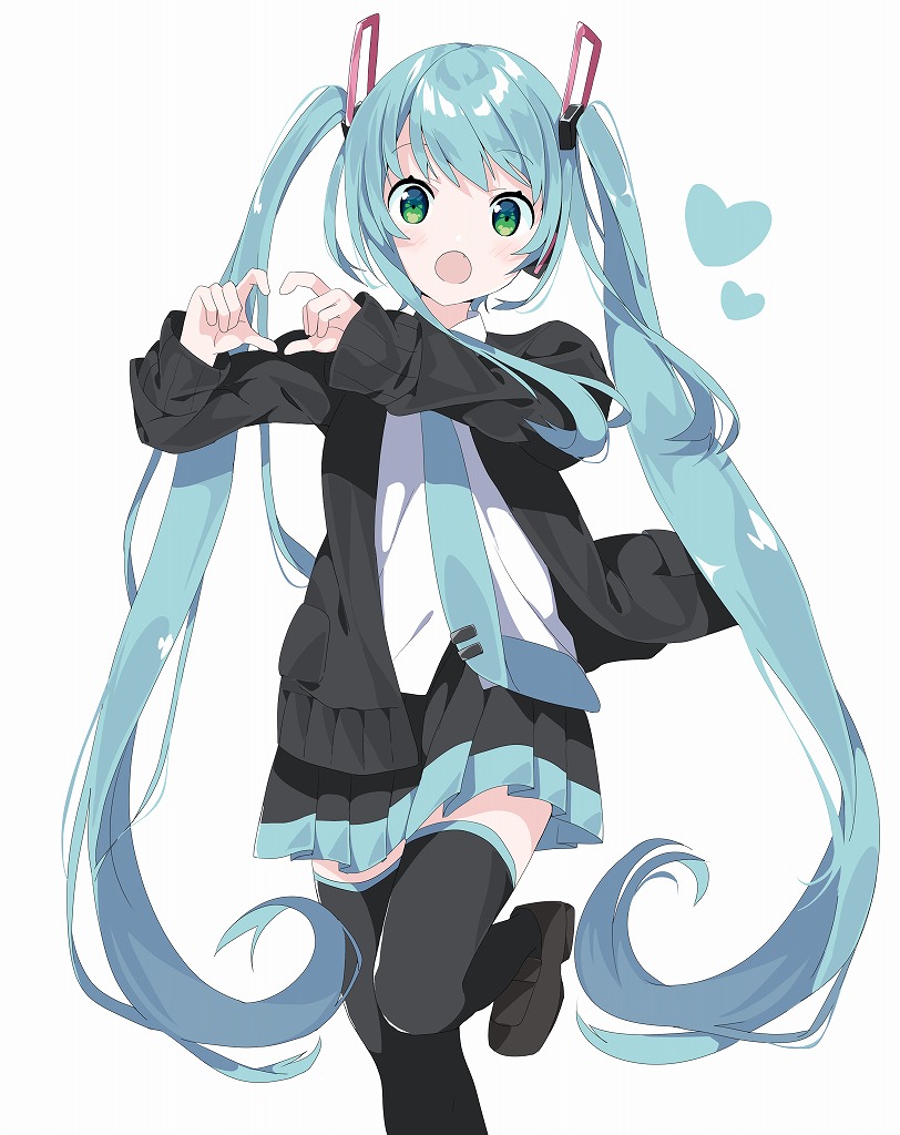 hatsune miku 1girl solo heart hands long hair skirt twintails heart  illustration images