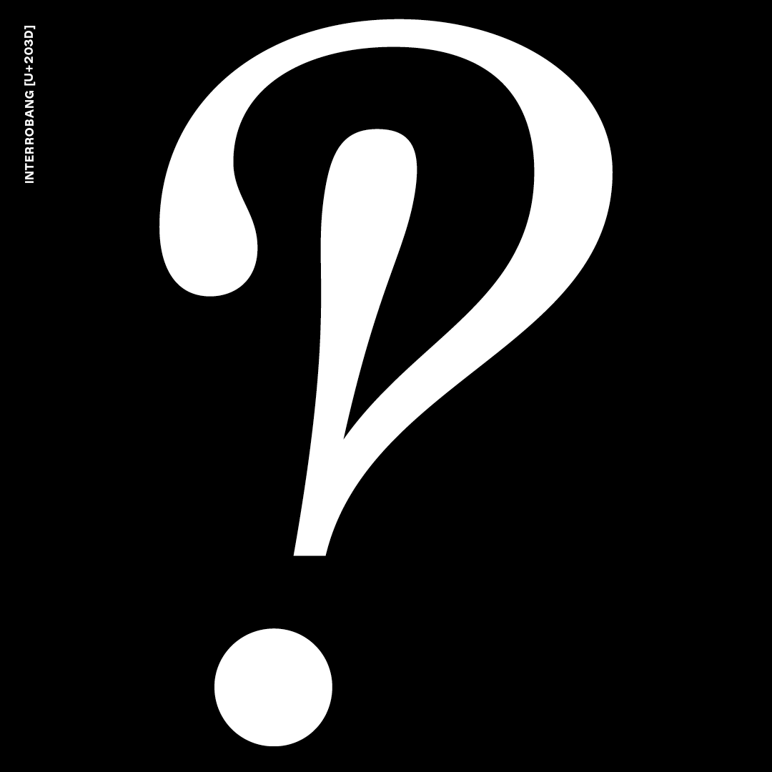 playtype's tweet photo. GLYPH IN FOCUS: INTERROBANG [U+203D]⁠
⁠
The interrobang is an unconventional punctuation mark used in various written languages to combine the functions of the question mark and the exclamation mark. https://t.co/G1idLBDCuI