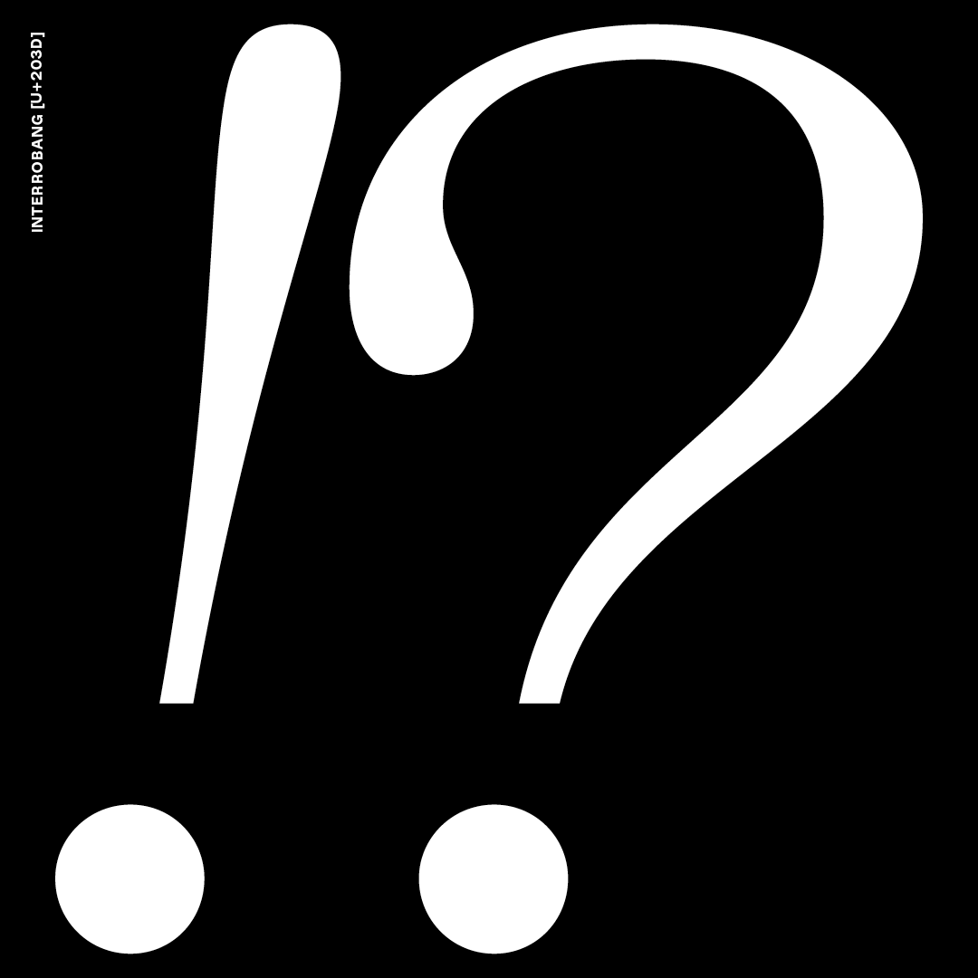 playtype's tweet photo. GLYPH IN FOCUS: INTERROBANG [U+203D]⁠
⁠
The interrobang is an unconventional punctuation mark used in various written languages to combine the functions of the question mark and the exclamation mark. https://t.co/G1idLBDCuI