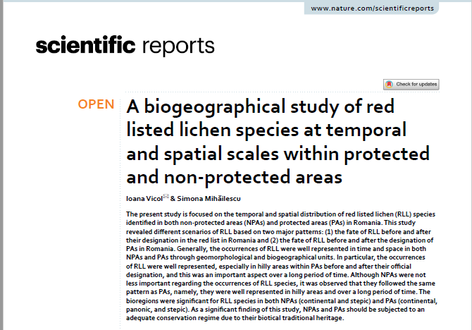 New papers in 2022 / Publicații noi în 2022

Vicol I., Mihăilescu S., 2022. 
doi.org/10.1038/s41598…
in @ScientificReports,
IBB authors team.

#ibb_bucharest_publications #lichen #protectedspecies #redlist #protectedareas