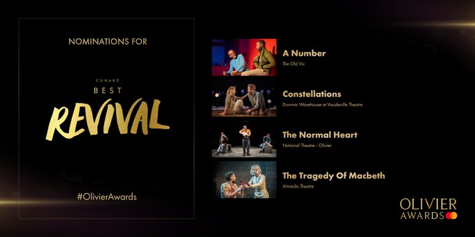 casarottoramsay's tweet photo. #OVNumber by Caryl Churchill @OldVicTheatre and The Normal Heart by Larry Kramer at @NationalTheatre have been nominated for Best Revival https://t.co/5yFq0m8bih