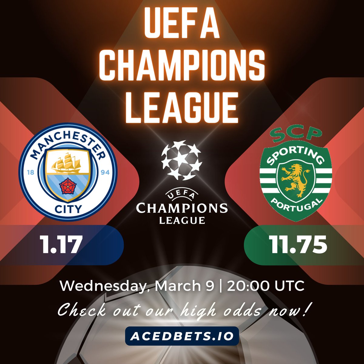 acedbets's tweet photo. Today's match: UEFA Champions League 
Manchester City Vs Sporting
Place your bets: https://t.co/tFkbqbrw0b
@bet365 @ChampionsLeague
#bettingtwitter #bettingtips #cryptogambling #crypto #bet #GamblingTwitter #gambling
$BNB $USDT $ETH $BTC $DOGE
Bet with $ACED
Good luck! https://t.co/CstQcByYQG