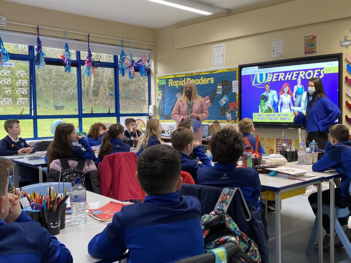 SJBPS11's tweet photo. The Uber Heroes are back!! An excellent session with Dee and Sarah from @UberheroesNI on mental health and the effects of cyber bullying. #UberHeroes 🦸♀️ 🦸♂️ https://t.co/mC1ZDmGBjx